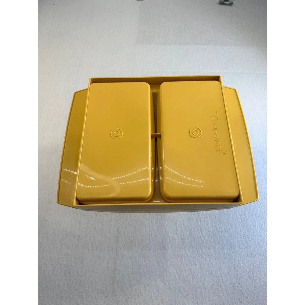 Vintage Tupperware Deviled Egg Keeper Carrier Tray Yellow 16 Egg Serving Set